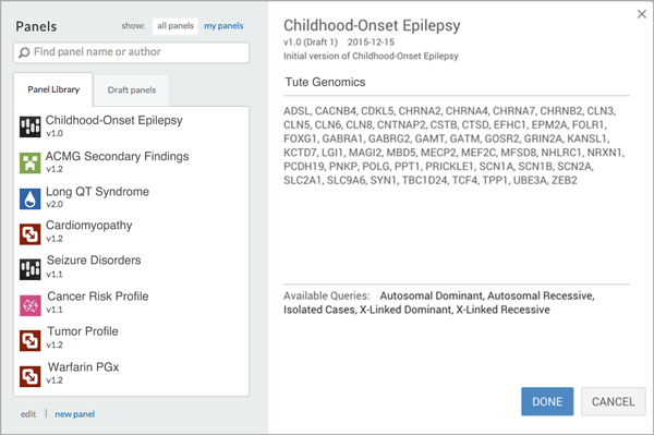 Tute Genomics Panel Library